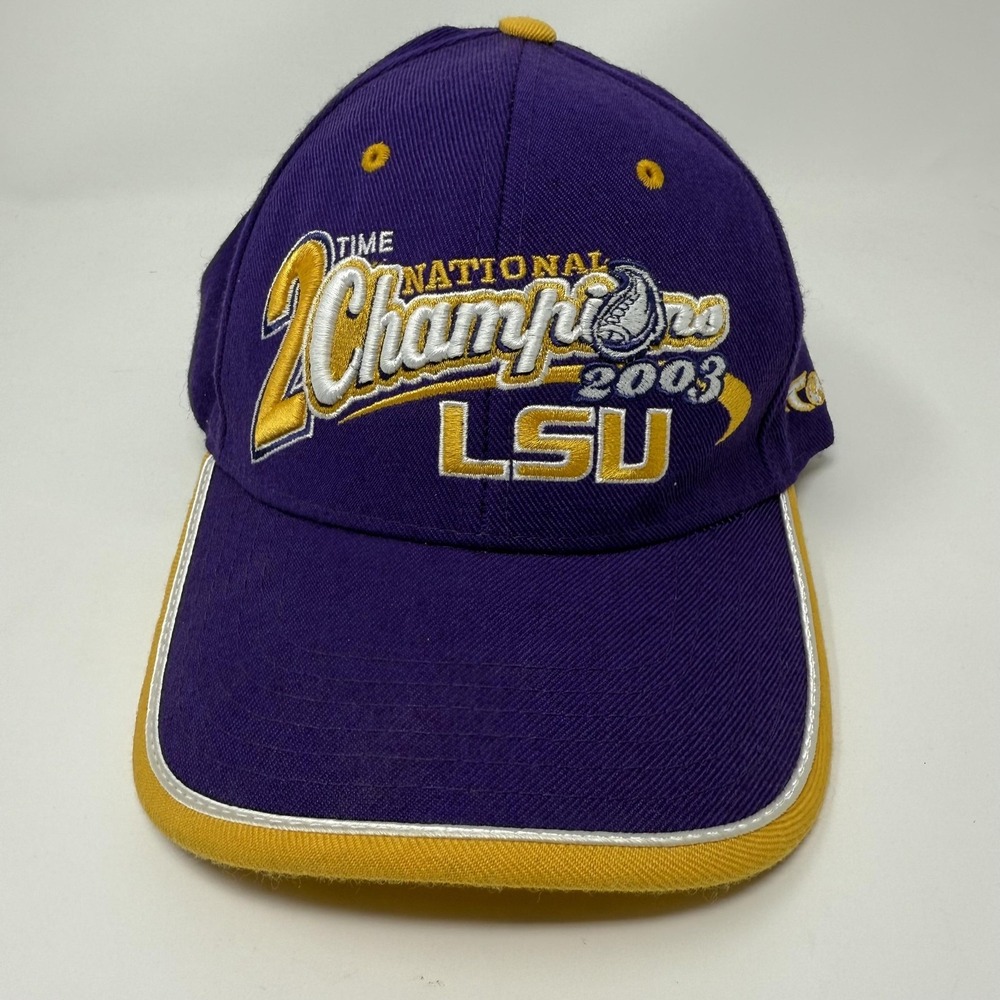 Vintage LSU Tigers Hat Cap Strap Back Mens Purple Yellow NCAA Football 2003